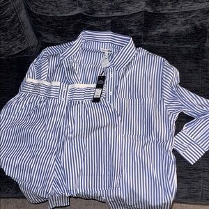 Fashionnova White and Blue Striped Women Two Piece Set